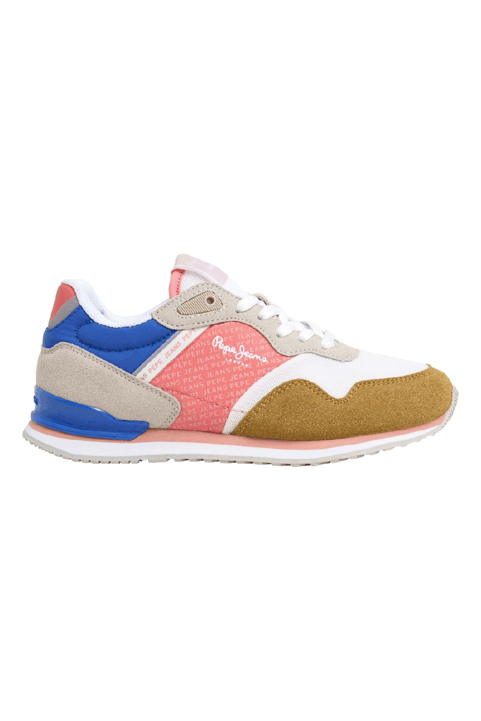 Pepe Jeans London, Pantofi sport colorblock, Alb, Roz, Camel, 37 EU