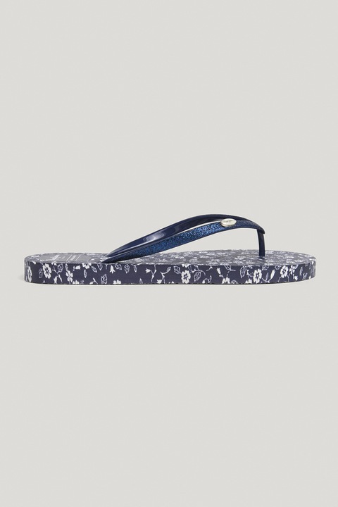 Pepe Jeans London, Papuci flip-flop cu aspect stralucitor, Alb optic, Bleumarin, 37