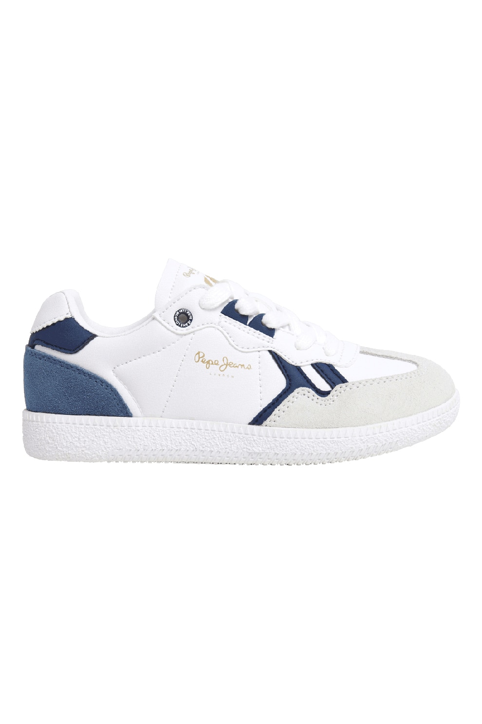 Pepe Jeans London, Pantofi sport cu insertii de piele intoarsa, Alb, Bleumarin, 34 EU