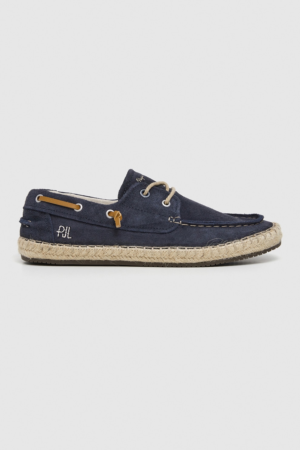 Pepe Jeans London, Pantofi boat de piele intoarsa, Albastru inchis, Crem, 45