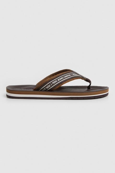 Pepe Jeans London, Logós flip-flop papucs, Sötétbarna