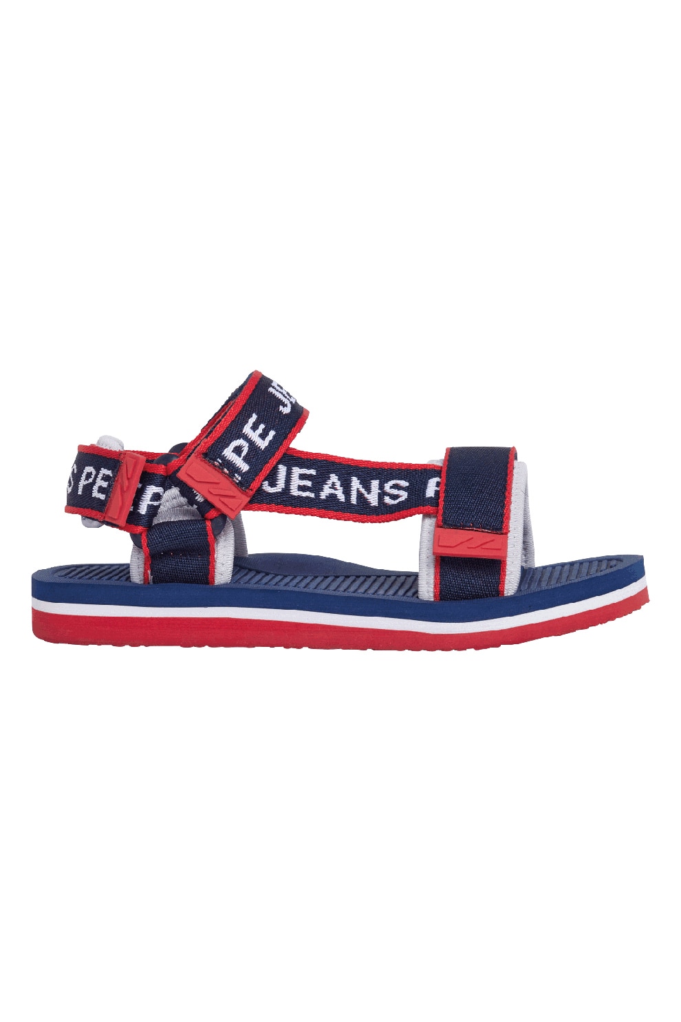 Pepe Jeans London, Sandale cu velcro si logo, Rosu, Bleumarin, 34 EU