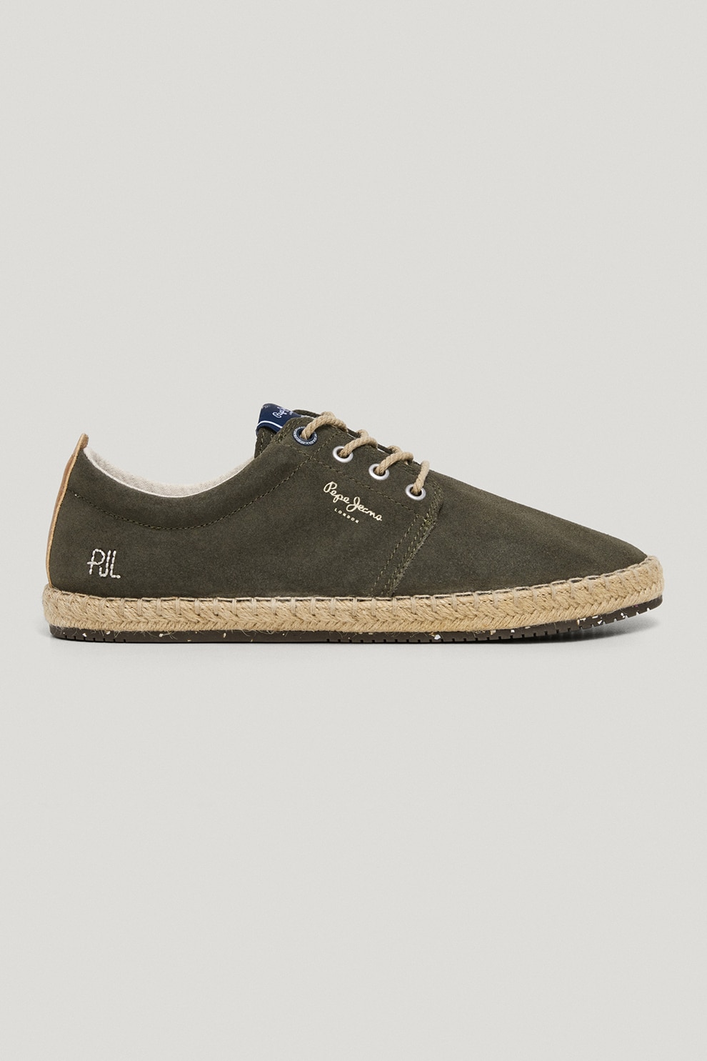 Pepe Jeans London, Papuci de piele intoarsa cu logo, Caramel, Verde feriga, 43