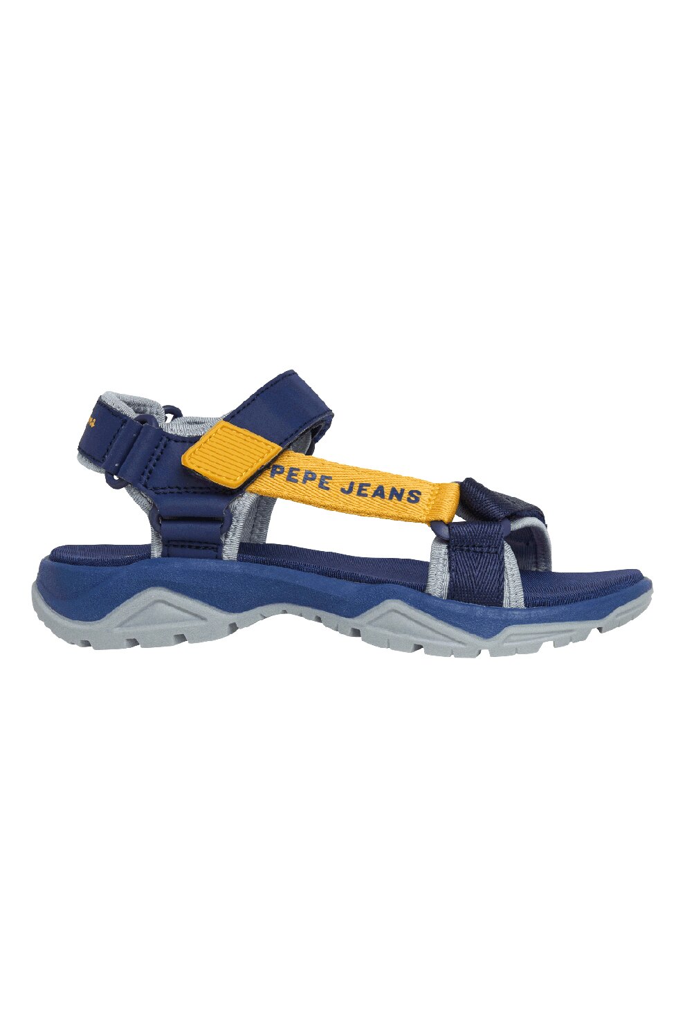 Pepe Jeans London, Sandale cu insertii de piele ecologica, Galben, Albastru royal, 37 EU