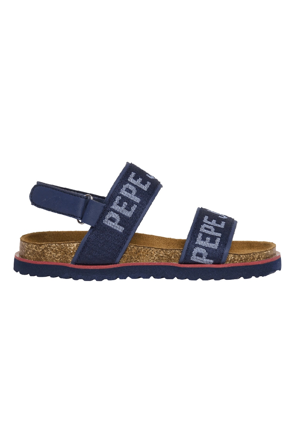 Pepe Jeans London, Sandale de piele ecologica si material textil cu logo, Albastru inchis, 35 EU