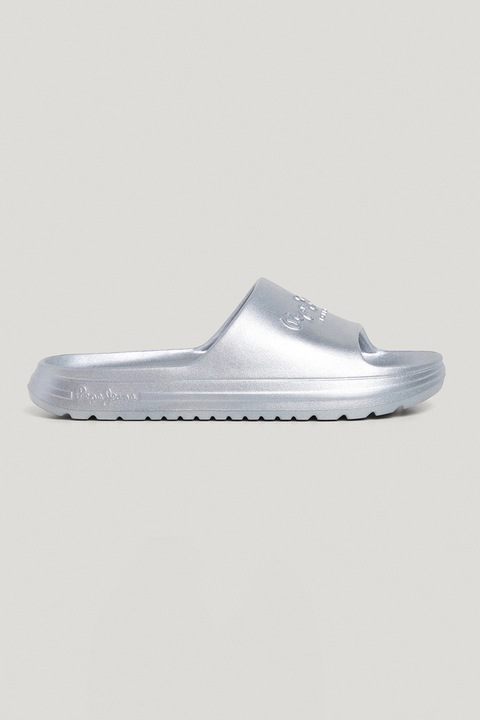 Pepe Jeans London, Papuci cu logo in relief, Argintiu, 36