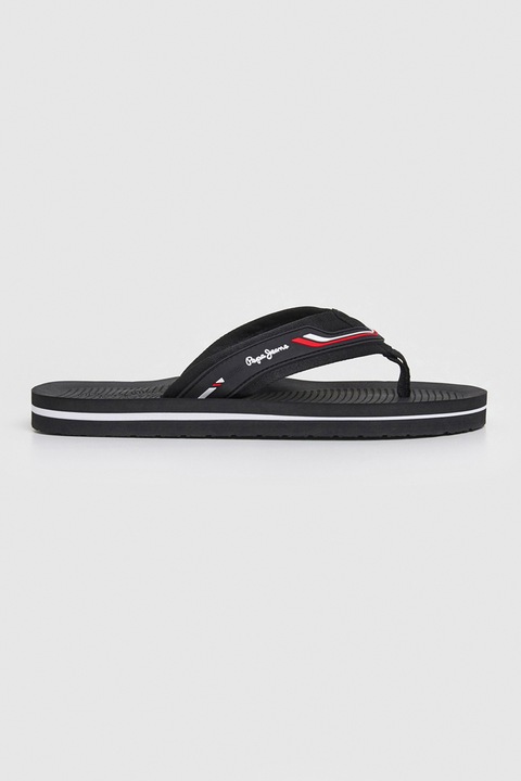Pepe Jeans London, Flip-flop papucs logós részlettel, Fekete/Fehér