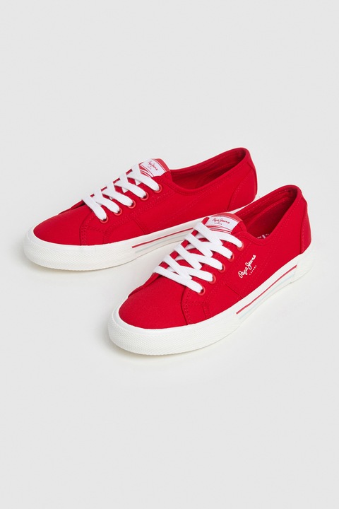 Pepe Jeans London, Tenisi cu varf rotund, Rosu/Alb optic