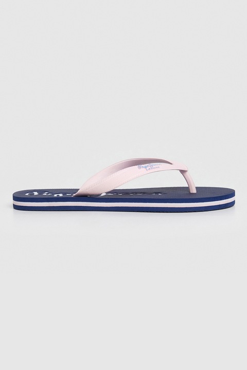 Pepe Jeans London, Papuci flip-flop cu imprimeu logo, Albastru inchis/Roz pal, 39