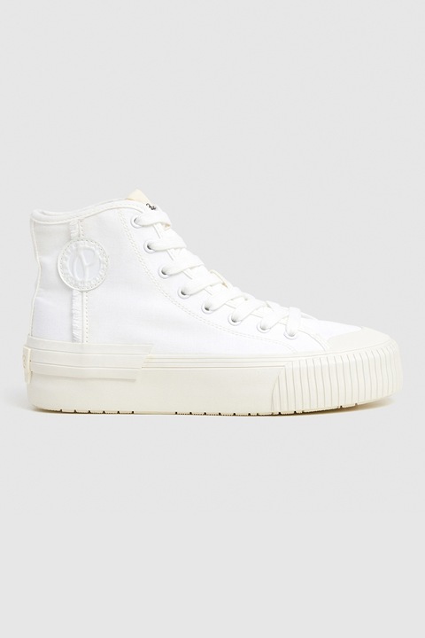 Pepe Jeans London, Tenisi mid-cut cu logo aplicat, Alb murdar