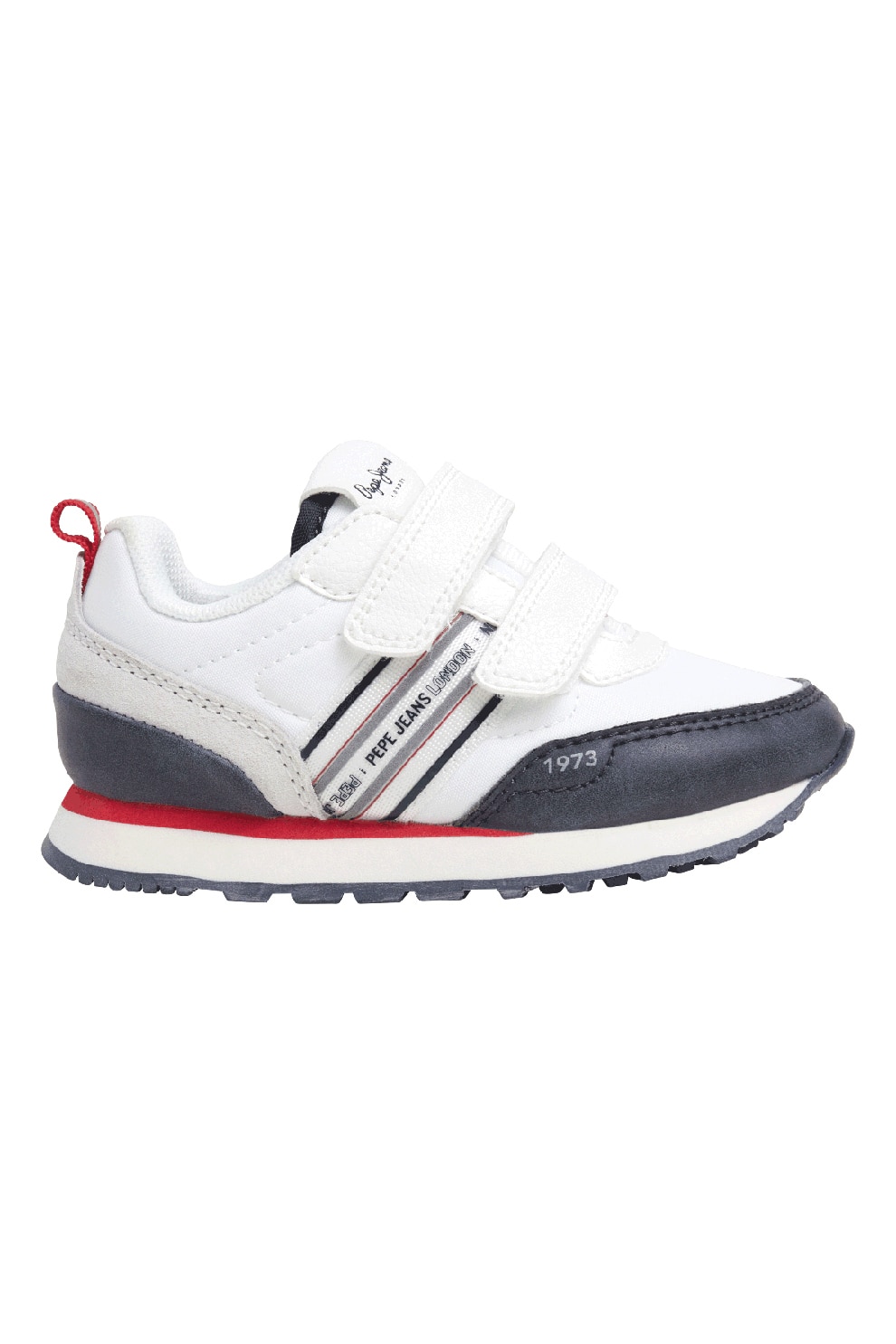 Pepe Jeans London, Pantofi sport cu logo si velcro, Alb, Gri carbune, 30 EU