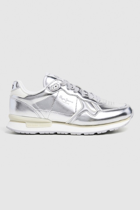 Pepe Jeans London, Fémes hatású műbőr sneaker, Ezüstszín