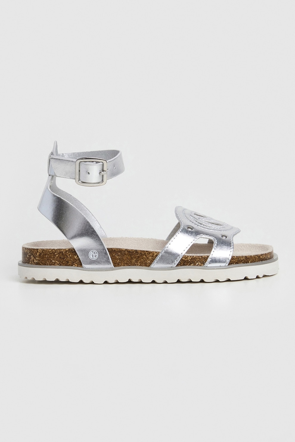 Pepe Jeans London, Sandale cu varf rotund si catarama, Argintiu, 33 EU