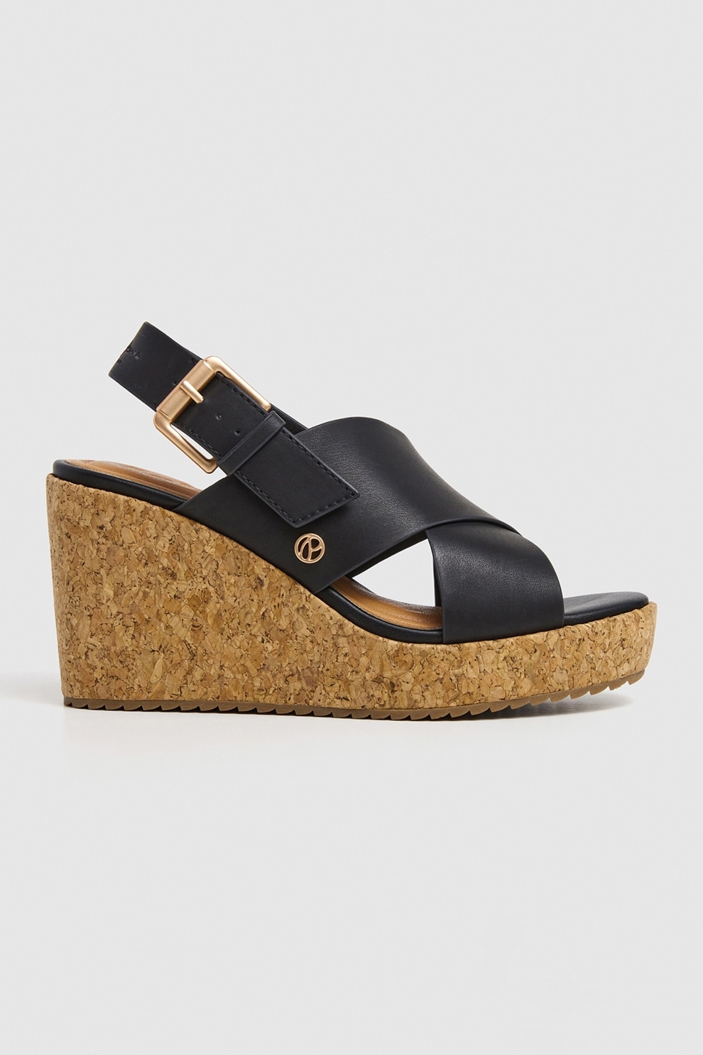 Pepe Jeans London, Sandale wedge cu catarama, Negru, 40