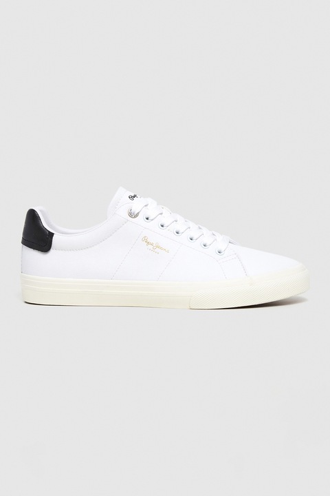 Pepe Jeans London, Logós műbőr sneaker, Fehér