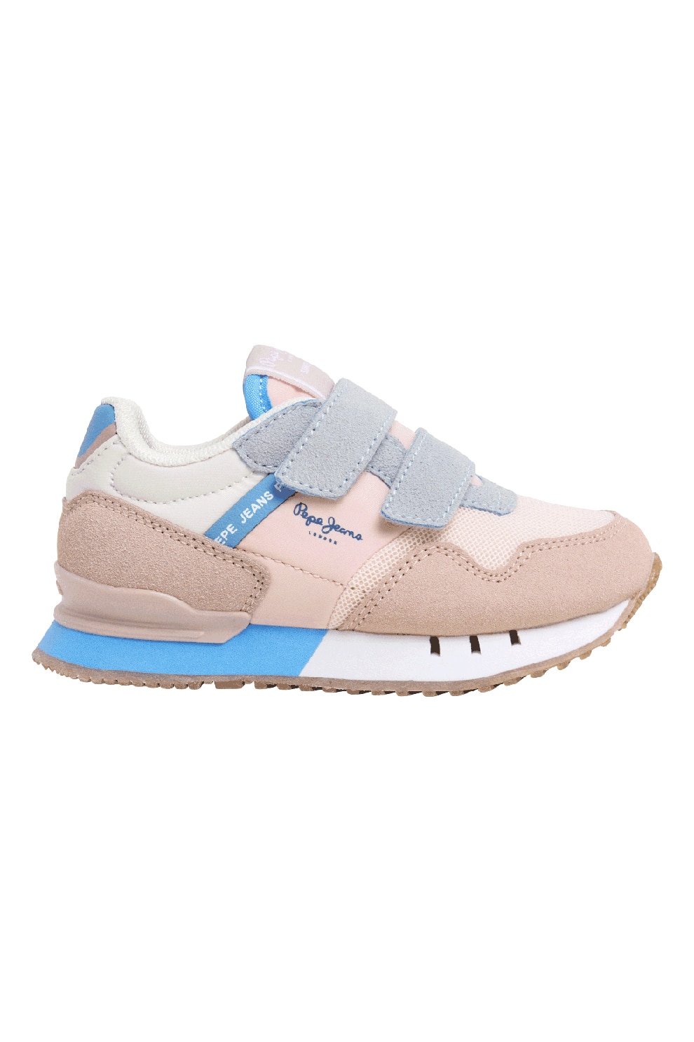 Pepe Jeans London, Pantofi sport cu insertii de plasa si cu velcro, Piersica, Albastru deschis, 29 EU