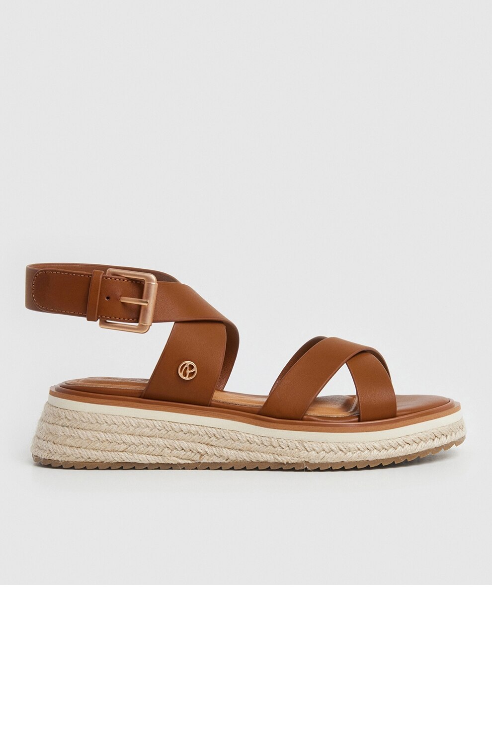 Pepe Jeans London, Sandale cu platforma si catarama, Maro scortisoara, 37