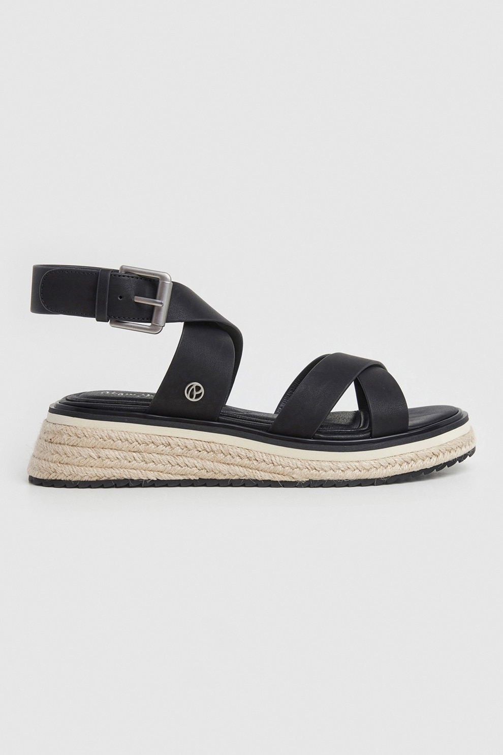 Pepe Jeans London, Sandale cu platforma si catarama, Negru, 39