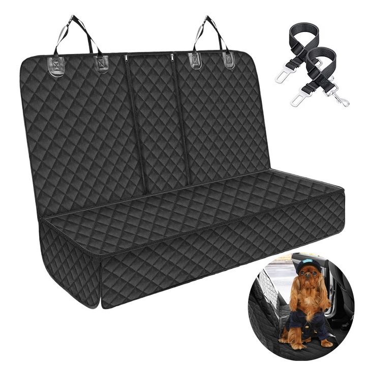 Husa de protectie pentru bancheta din spate a masinii, Dussdote, impermeabila, neagra, usor de instalat