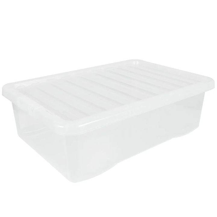 Avasam tárolódoboz 32L, átlátszó műanyag, csíptetős fedél, 60x40x18cm