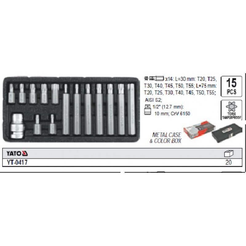 Set Biti Torx T20-T55, 15 piese