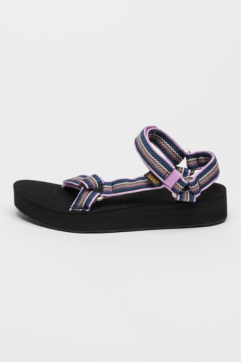 Teva, Sandale wedge cu velcro, Negru/Albastru inchis/Lila
