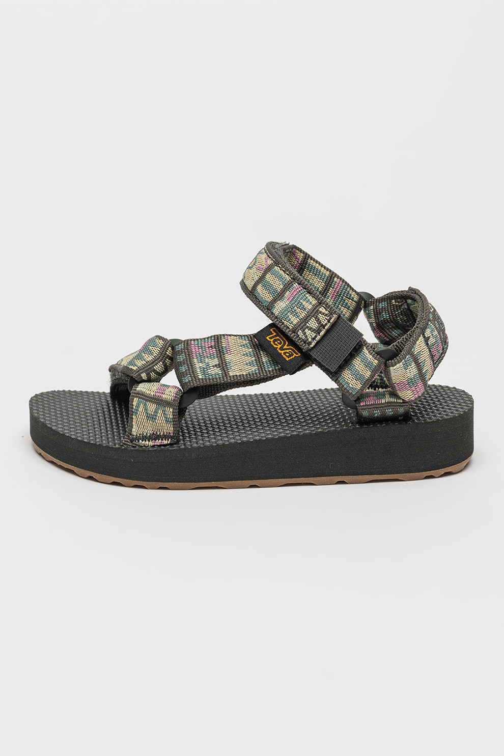 Teva, Sandale din material textil cu velcro, Albastru prafuit, Galben pal, Negru stins, 26 EU