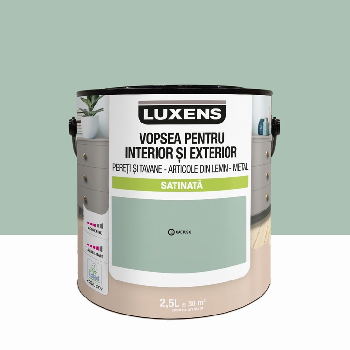 Email pe baza de apa Luxens, pentru pereti si tavane, lemn si metal, Cactus6, aspect satinat, 2.5 L