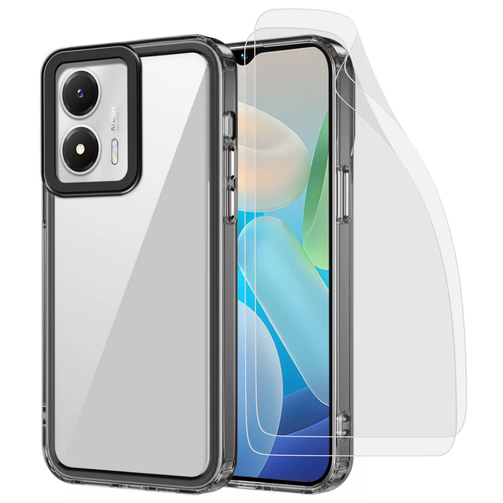 Husa pentru Motorola Moto G35, Husa telefon rezistenta la socuri si 2 folie securizata, Negru