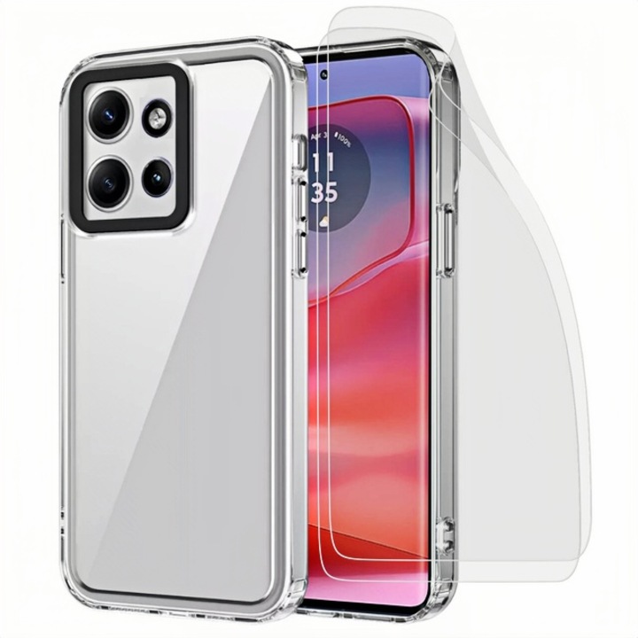Кейс за Motorola Moto Edge 50 Neo, Удароустойчив калъф за телефон и 2 предпазни фолиа, Прозрачен