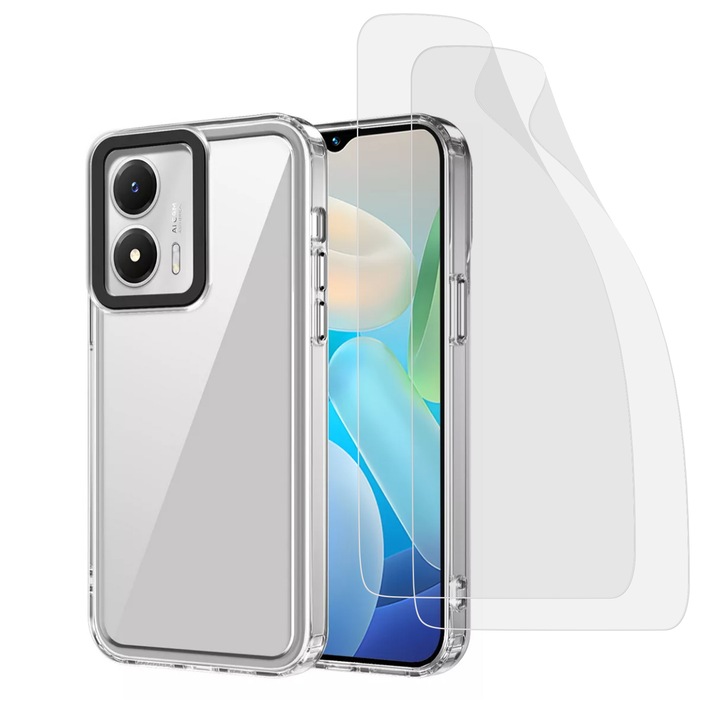 Кейс за Motorola Moto G85, Удароустойчив калъф за телефон и 2 предпазни фолиа, Прозрачен
