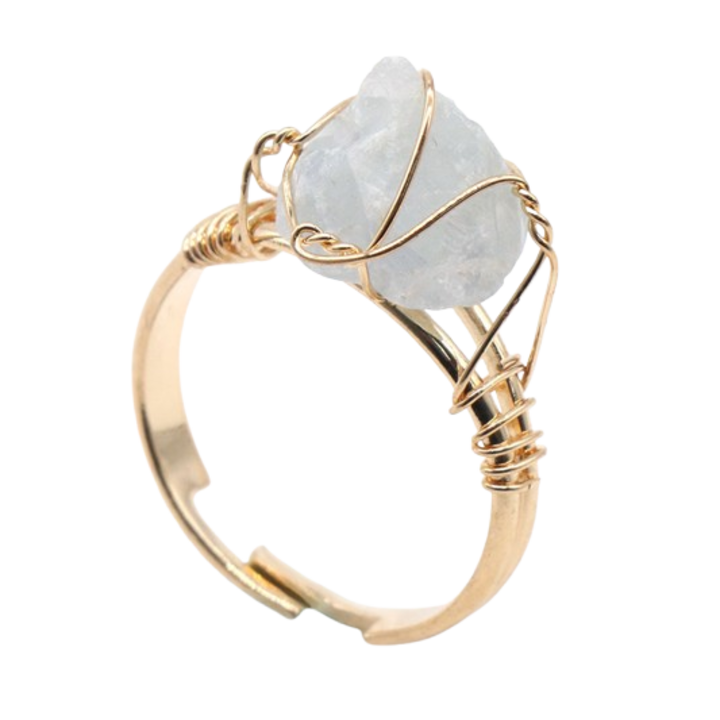 Пръстен от естествен кристал, необработен камък, ръчна изработка, за жени, Селестин, зареждащ с енергия