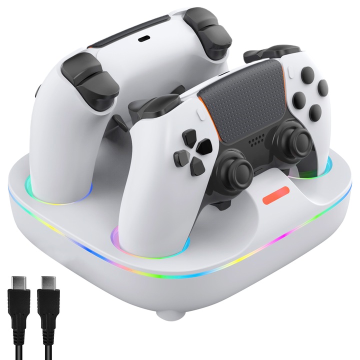 Зарядна станция за контролери PS5, Taipintee, бързо зареждане, бяла, кабел за зареждане