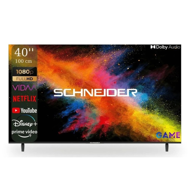 Смарт телевизор SCHNEIDER Full HD DLED 40SC591K, 100 см, клас E, система VIDAA, без граници, черен