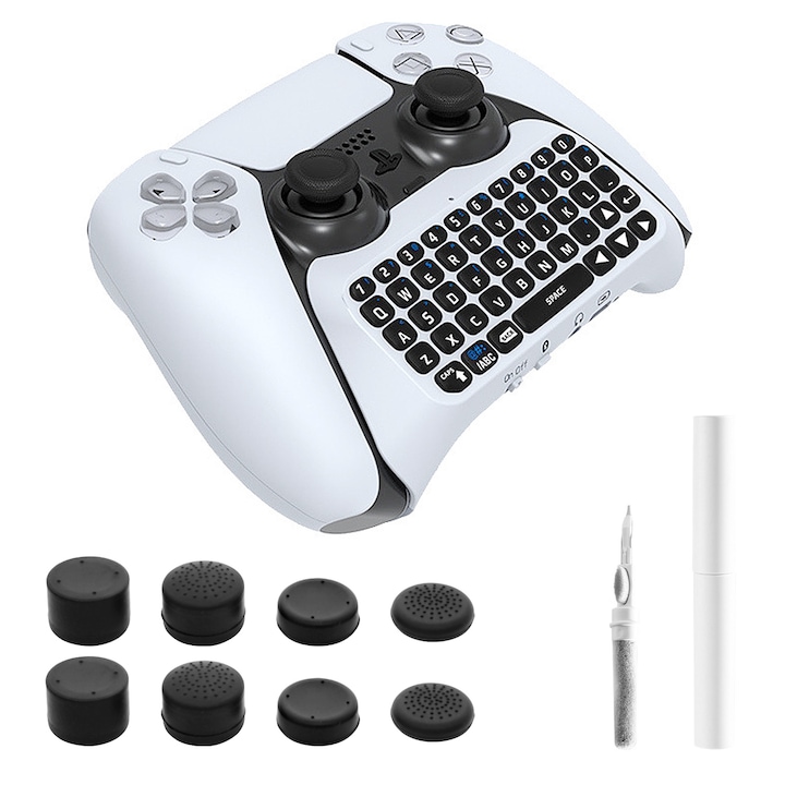 Vezeték nélküli billentyűzet tartozék PS5-höz, Taipintee, ergonomikus kialakítás, QWERTY, fekete/fehér
