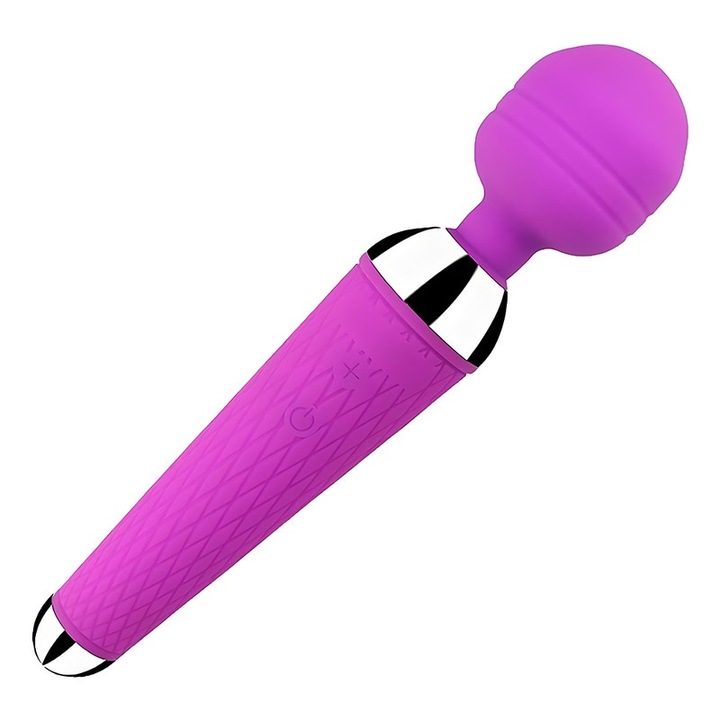 Masszázs vibrátor, 10 sebesség, USB töltés, szilikon, lila, 19,8x4,5 cm, szett töltőkábellel és védődobozzal