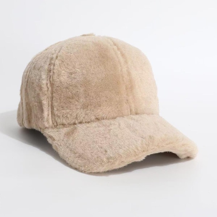 Sapca dama, bej, stil baseball, captusita, pentru toamna si iarna, bumbac