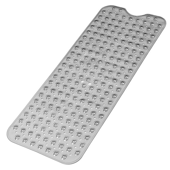 Подложка за баня против плъзгане, YISYNIM, 40x100 см, прозрачно сива, може да се пере в пералня, с дренаж