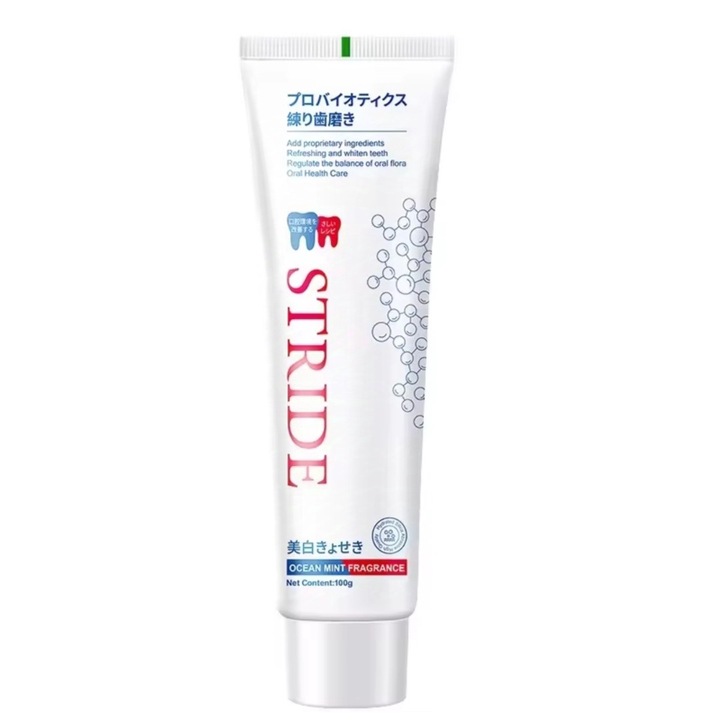 STRIDE fogkrém, probiotikumokkal, természetes enzimekkel fehéríti és eltávolítja a bakteriális lepedéket és fogfoltokat, friss leheletet