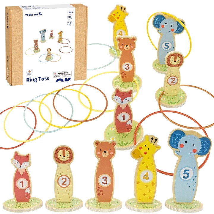 Tooky Toy ügyességi játék, 15 db-os készlet, állatok, gyerekeknek 3 éves kortól