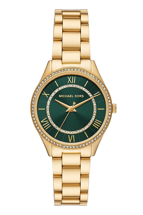Michael Kors, Ceas rotund din otel inoxidabil, Auriu, Verde inchis
