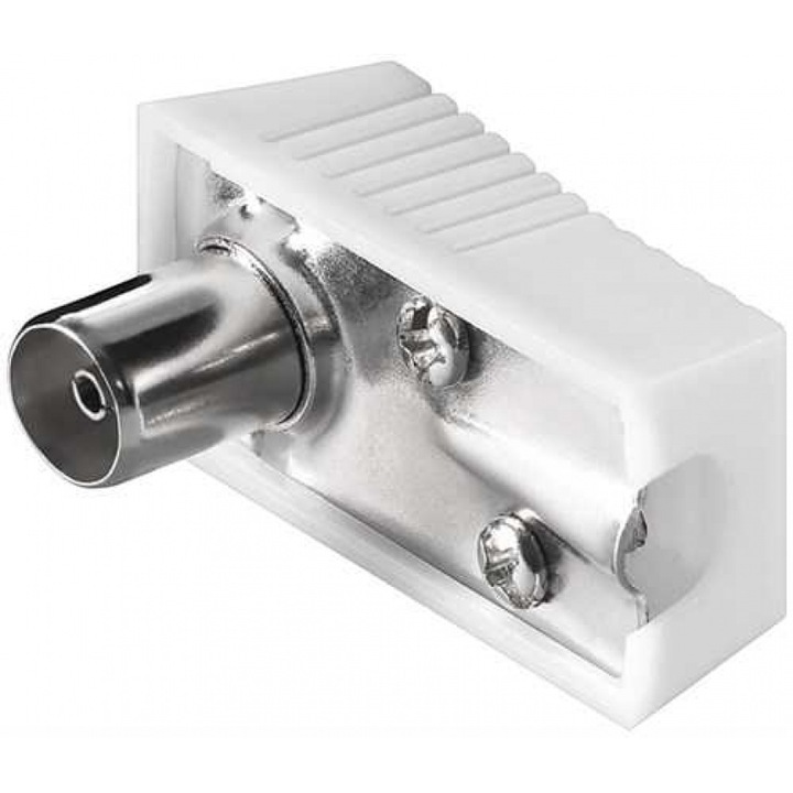 Conector (Mufa) TV Mama Plastic Ecranata 90 Grade 75 Ohm cu Surub