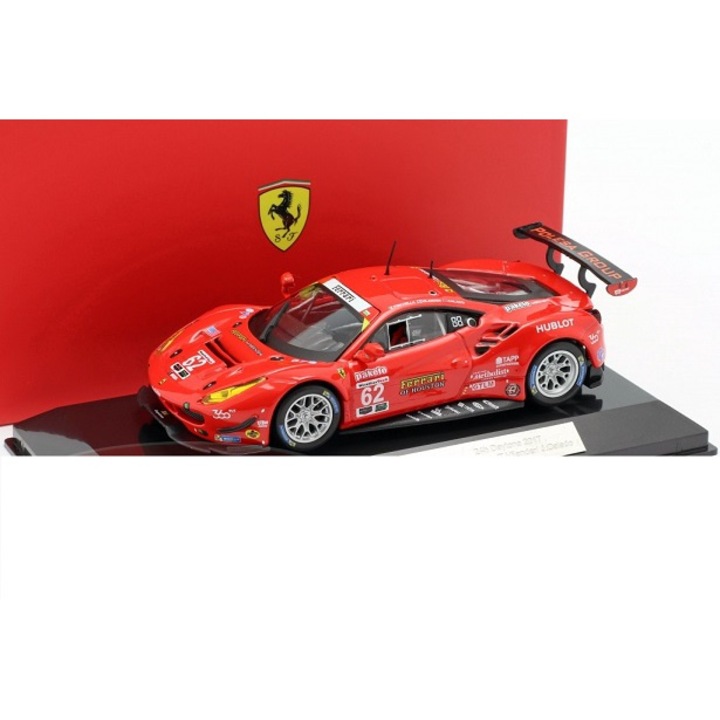 Macheta Ferrari 488 GTE rosu 24h Daytona 2017 #62 cu vitrina plexiglass - 1/43 Bburago Signature