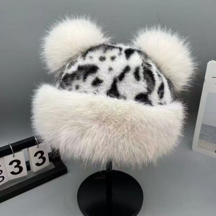 Caciula dama, leopard alb, captusita, 54-59cm, plus
