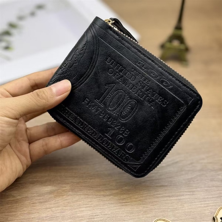 Portofel barbati, piele ecologica, negru, 11.5x9cm