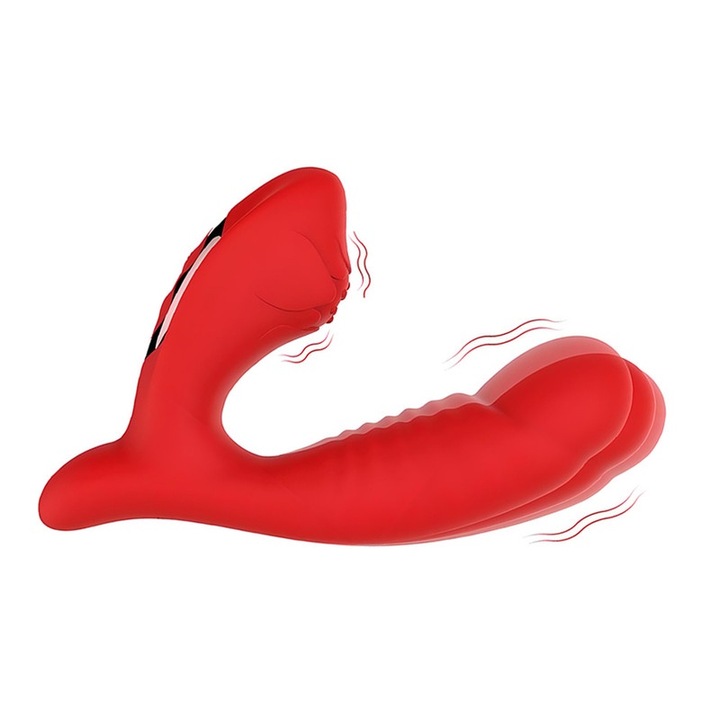 G-pont vibrátor, 10 sebesség, 2 az 1-ben, csikló stimuláció, szilikon, piros, 17,04 cm, vízálló