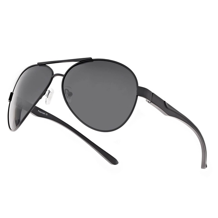 Ochelari de soare unisex Draco STP24, polari, filtru UV400, negru mat, dimensiuni 13.9x5.4cm, set cu etui si stergator.