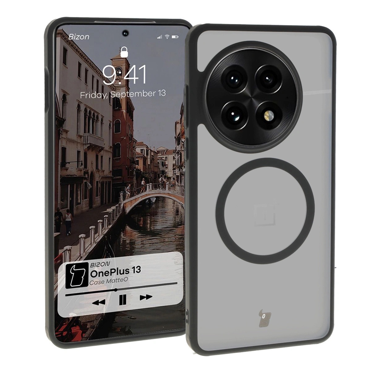 Husa telefon, Bizon, MatteO pentru OnePlus 13, negru, TPU + PC, protectie completa, inel magnetic integrat