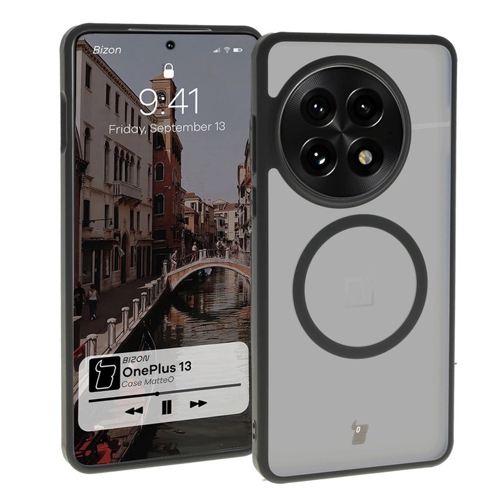 Husa telefon, Bizon, MatteO pentru OnePlus 13, negru, TPU + PC, protectie completa, inel magnetic integrat