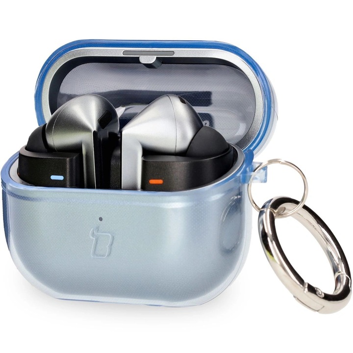 Bizon átlátszó tok Samsung Galaxy Buds 3/3 Pro fülhallgatóhoz, rugalmas, karabinerrel, átlátszó-kék
